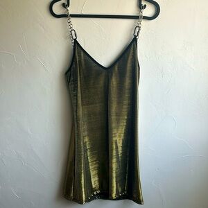 Backbite Metallic Gold Dress w/ chain straps